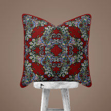 Renaissance Ornate Throw Pillow – Deep Red