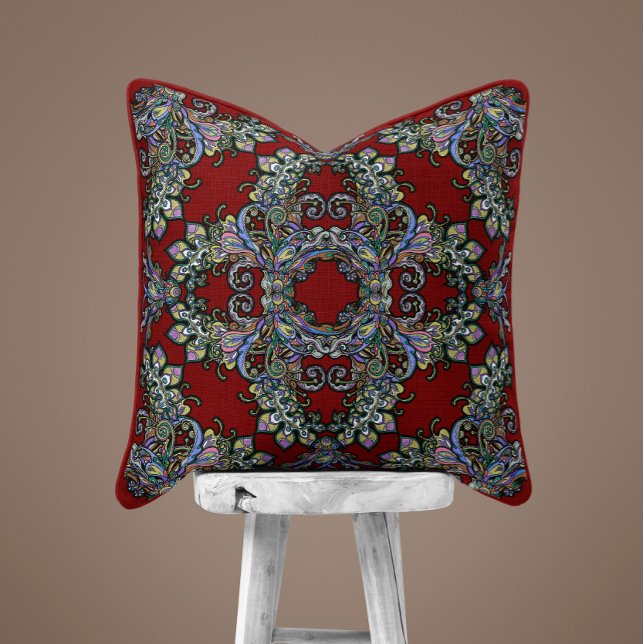 Renaissance Ornate Throw Pillow – Deep Red (Creator Uploaded)