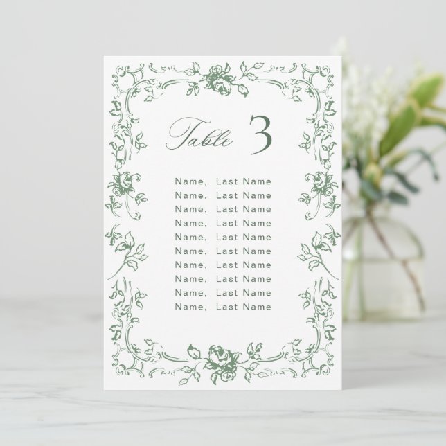 Renaissance Ornate Wedding Seating Chart Card (Standing Front)