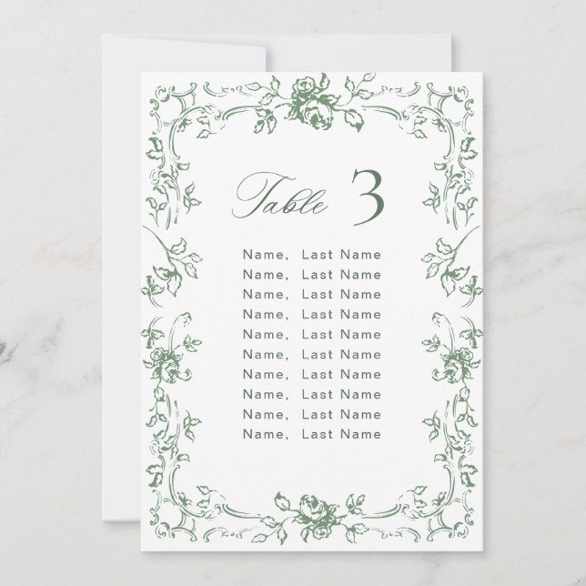 Renaissance Ornate Wedding Seating Chart Card (Front)
