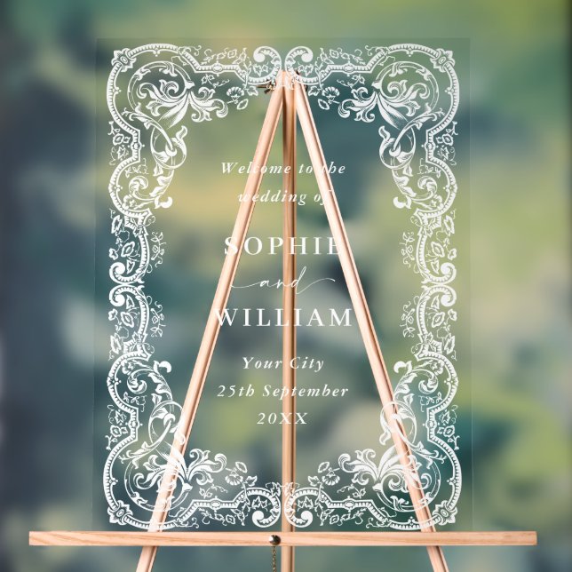 Renaissance Ornate Wedding WELCOME Wedding Acrylic Sign (Neutral)