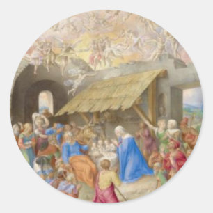 RENAISSANCE PAINTING OF NATIVITY AS CHRISTMAS CARD CLASSIC ROUND STICKER