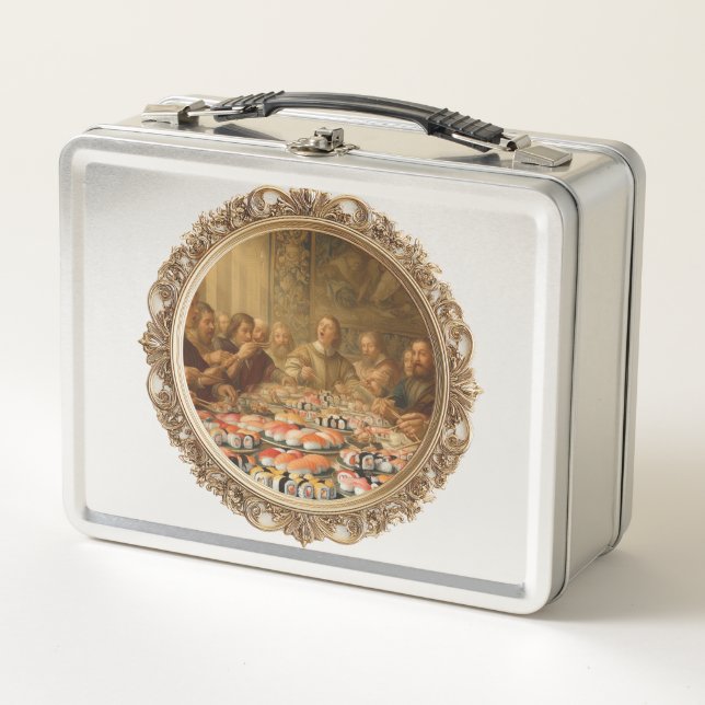 Renaissance Painting Parody Man Eating Sushi Metal Lunch Box (Front)