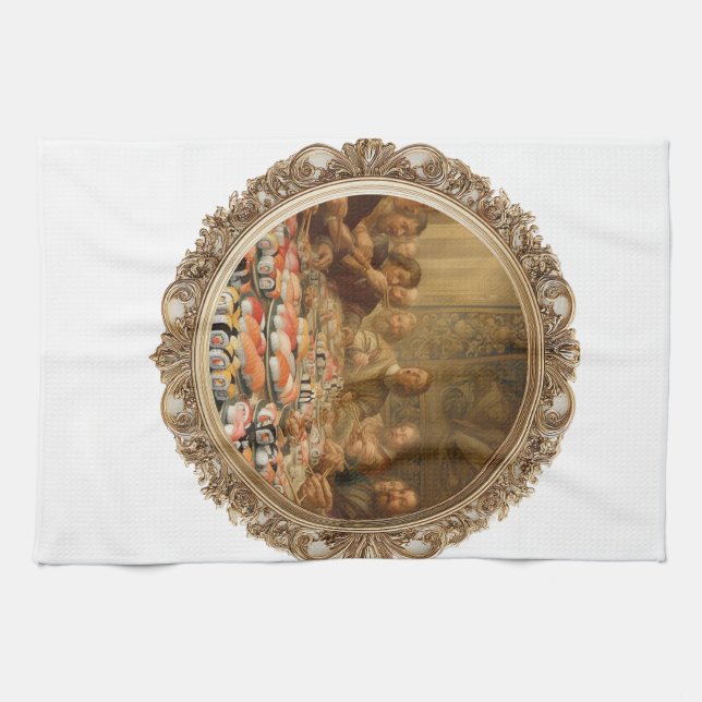 Renaissance Painting Parody Man Eating Sushi Tea Towel (Horizontal)