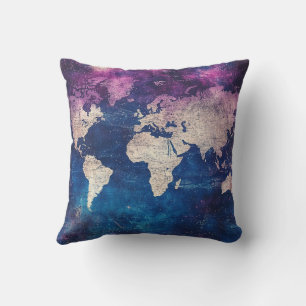 Renaissance Purple Celestial World Map Cushion
