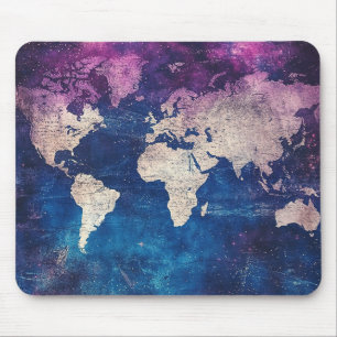Renaissance Purple Celestial World Map Mouse Mat