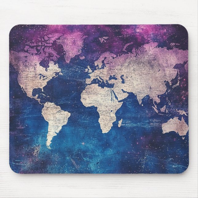 Renaissance Purple Celestial World Map Mouse Mat (Front)
