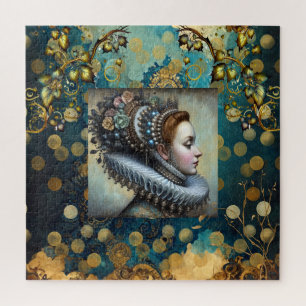 Renaissance Queen Portrait Art Gold  Baroque Jigsaw Puzzle