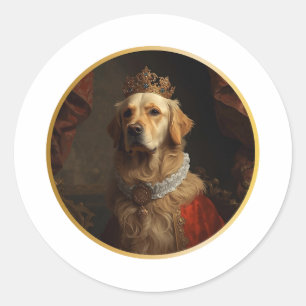 Renaissance Queen Portrait Golden Retriever Classic Round Sticker