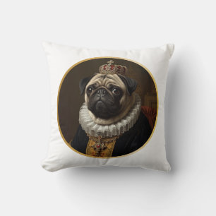 Renaissance Queen Portrait–Inspired Beige Pug Art Cushion