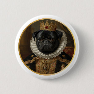 Renaissance Queen Portrait–Inspired Black Pug Art 6 Cm Round Badge