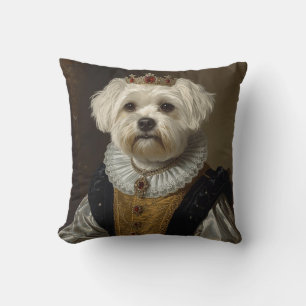 Renaissance Queen Portrait–Inspired Black Pug Art Cushion