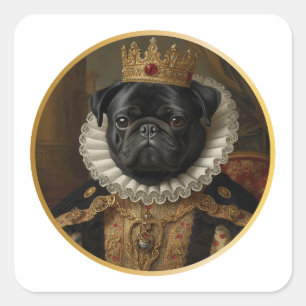 Renaissance Queen Portrait–Inspired Black Pug Art Square Sticker