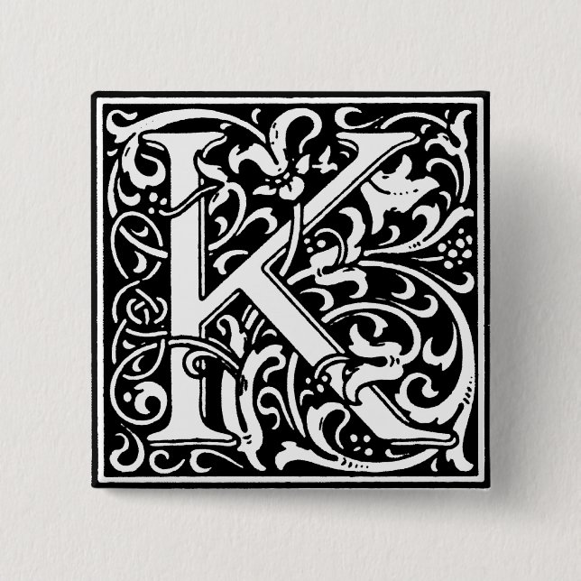 Renaissance Style Alphabet Letter K - Pin (Front)