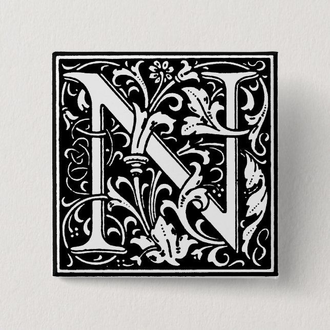 Renaissance Style Alphabet Letter N - Pin (Front)