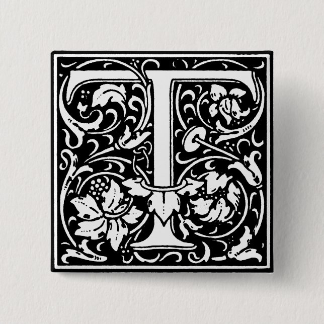 Renaissance Style Alphabet Letter T - Pin (Front)