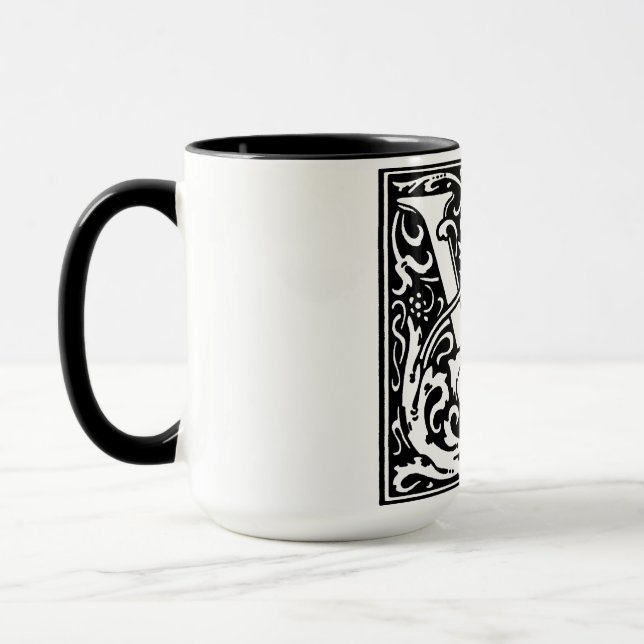 Renaissance Style Alphabet Letter V On Mug (Left)