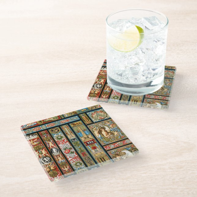 Renaissance Themes Textiles and Fabrics Glass Coaster (Angled)