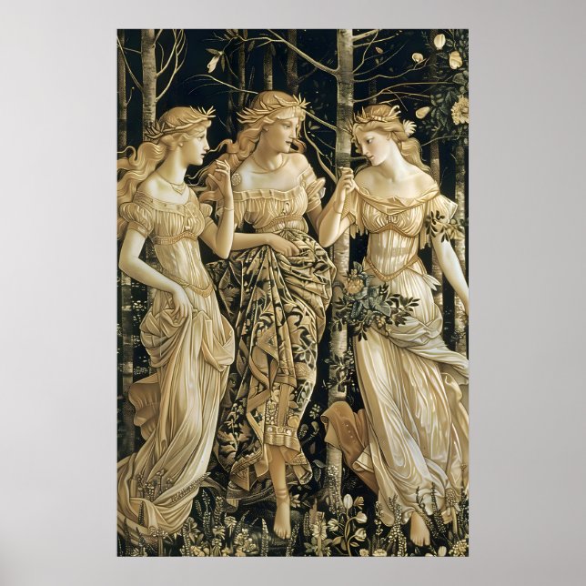 Renaissance Three Graces Art Print Mythical Forest (Front)