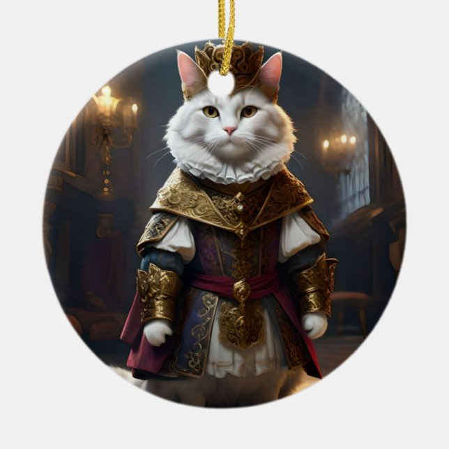 Renaissance White Cat,  Ceramic Tree Decoration (Front)