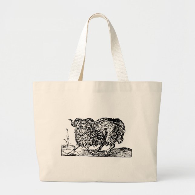 Renaissance Woodcut of a Ram Totebag Large Tote Bag (Front)