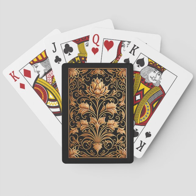 Renaissance Woodcut Thistle on Black Background Playing Cards (Back)