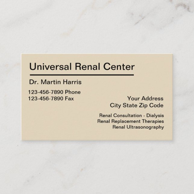 Renal Doctor Kidney Medical Services Business Card (Front)