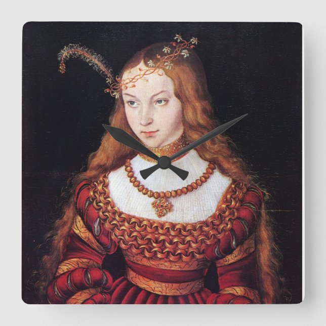 RENASSAINCE BEAUTY,FASHION JEWELRY COSTUME DESIGN SQUARE WALL CLOCK (Front)