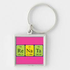 Keyring featuring the name Renata spelled out in symbols of the chemical elements