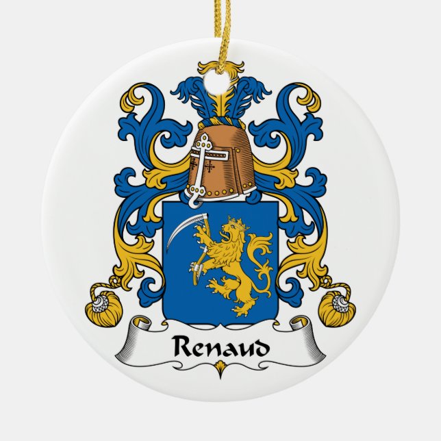 Renaud Family Crest Ceramic Tree Decoration (Front)