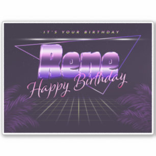 Rene Name Vorname lila retro Sticker Geburtstag