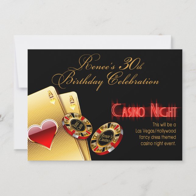 Renee Vegas Casino Night 30th Birthday Party Invitation (Front)