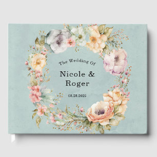 Renew Blue and Spring Peony Chic Wedding Guest Book