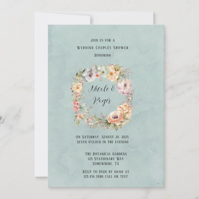 Renew Blue Spring Peony Wedding Couples Shower Invitation (Front)