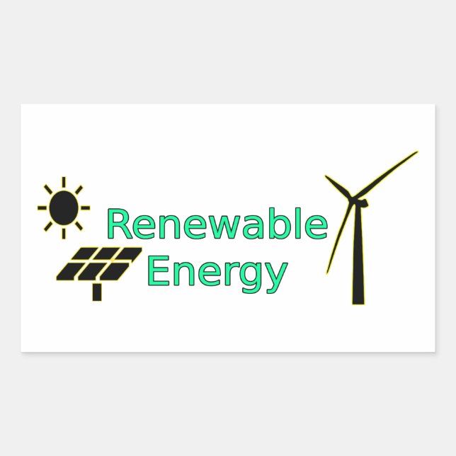 Renewable Energy Logo Solar Panels Wind Turbine Rectangular Sticker (Front)
