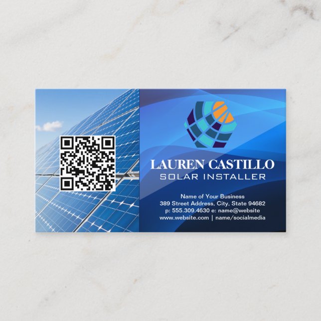 Renewable Energy Modern Logo | Sun Panels Business Card (Front)