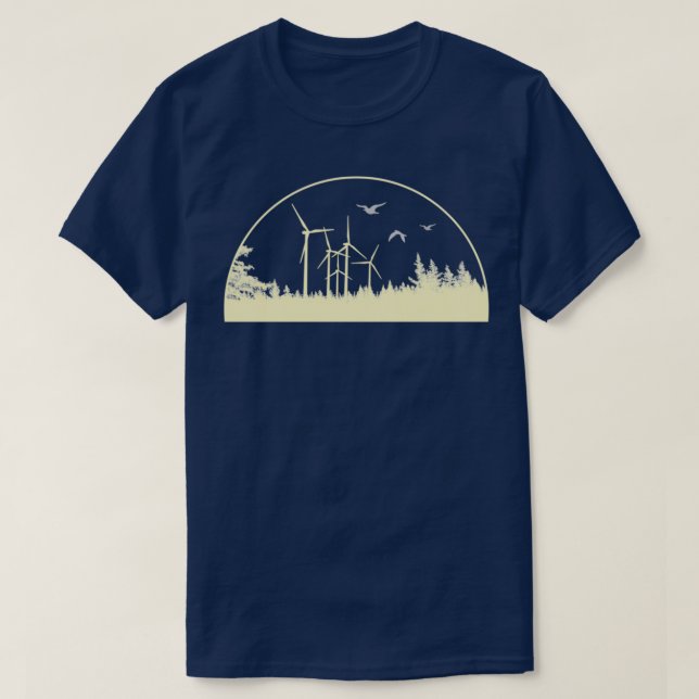 renewable energy wind farm in the forest at sunset T-Shirt (Design Front)
