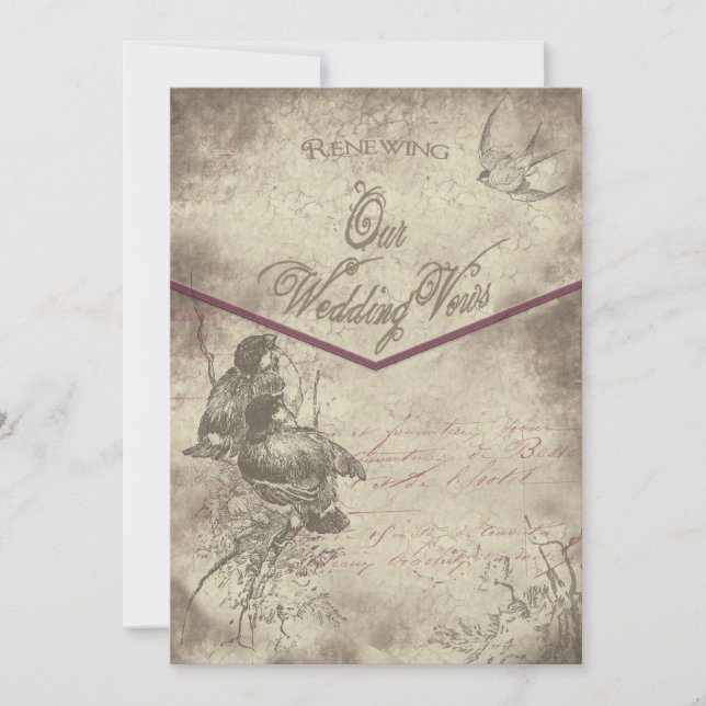 Renewal of Wedding Vows Invitation - Vintage/Birds (Front)