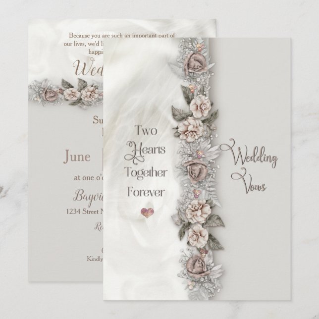 Renewal Wedding Vows Dreamy Floral Beige Rose Invitation (Front/Back)