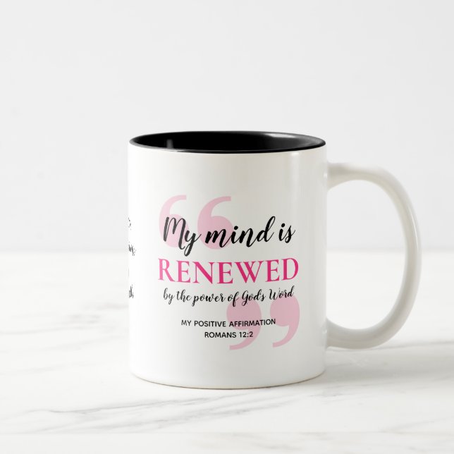 RENEWED MIND Positive Christian Affirmation Two-Tone Coffee Mug (Right)