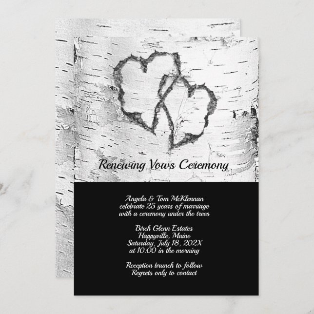 Renewing Vows Ceremony Birch Tree Hearts Invitation (Front/Back)