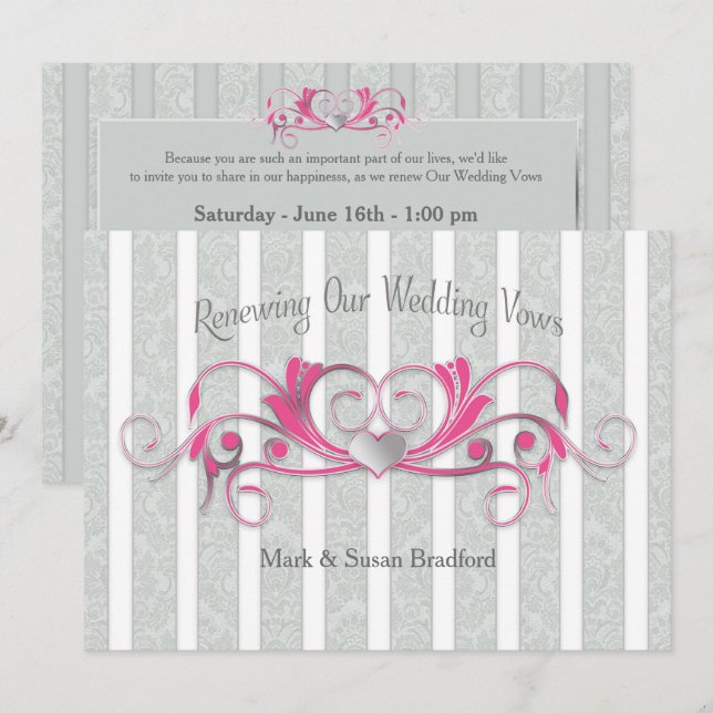 Renewing Wed. Vows Invitation - Grey/Pink/Elegant (Front/Back)