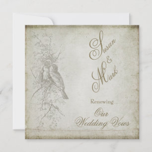 RENEWING WED. VOWS INVITTION - SQUARE VINTAGE BIRD INVITATION
