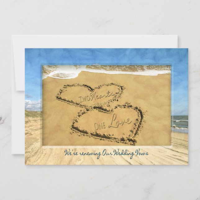 RENEWING WEDDING VOWS BEACH INVIATION - TWO HEARTS INVITATION (Front)