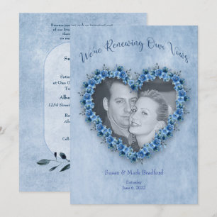 Renewing Wedding Vows Blue Roses Heart Photo  Invitation