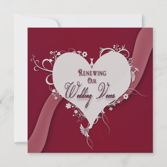 Renewing Wedding Vows - Floral Heart/Ribbon Invitation (Front)