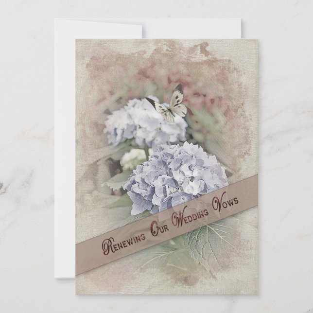 RENEWING WEDDING VOWS INVIATION -Vintage/Hydrangea Invitation (Front)