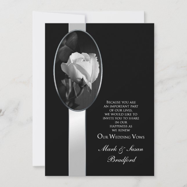 RENEWING WEDDING VOWS - Invitation - B/W Rose (Front)
