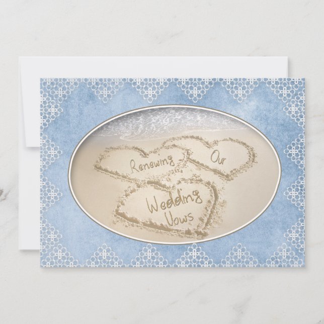 RENEWING WEDDING VOWS INVITATION - BEACH/BLUE/LACE (Front)