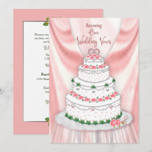 Renewing Wedding Vows Pink and White Elegant Cake Invitation